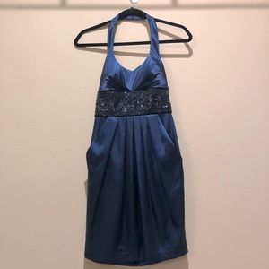 Navy Blue Sequin and Beaded Dress with Pockets